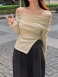 Split Off Shoulder Ribbed Knit Top-Outfit