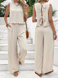 Summer Women's Fashion Ice Silk Sleeveless Vest Casual Pants Set