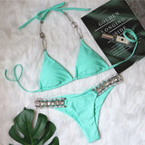 Zingj 2023 New Crystal Diamond Women's Swimsuit Plain Strap Sexy Backless Bikini