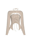 Women T-Shirt Korean Girl Y2k Summer 90s Gothic Black Fashion Vintage Sexy Camisole Two Piece Set Long Sleeve Top Funny T