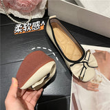 Fragrant Wind Bow Light Mouth Single Shoes Women 2025 Spring And Summer New Flat Sole Pedal Bean Shoes Large Size Women's