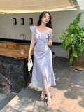 Xixi 2025 Summer New High-Waisted Vertiny Temperament Shoulder Flower Dress High-End Long Dress