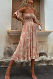 Women's Clothing New Printing To Take Short-Sleeved Lotus Leafy Skirt One-Word Shoulder Fashion Women