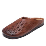 Layer Of Cow Skin Retro One Foot Soft-Soled Slippers Women 2025 Summer New Comfortable Outer Hollow Hole