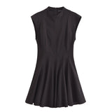 2025 French Design Waist Wave Wide Swing Mini Sleeveless Dress