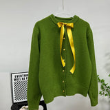 Gold Buckle Simple Knitted Cardigan 2025 Spring New Round-Neck Short Sweater