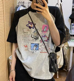Cartoon Print Raglan Short Sleeve TeeOutfit