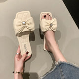 Flat-Bottomed Slippers Women 2025 Summer New Bows One-Word Fashion Drag Wear Women Drag