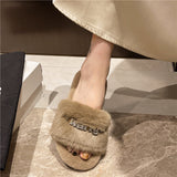 Large-Size Fur Slippers Women In The Autumn And Winter Of 2025 Outside The New Fashion Diamond Letter