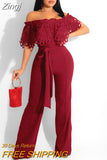 Women Off Shoulder Ruffle Jumpsuits Sexy Solid Mesh Sheer Sleeveless Backless High Waist Wide Leg Long Rompers