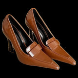 New Retro Pointed Sister Temperament Single-Shoe Women Black Commuting Fine Leather French High Heels