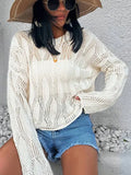 New Beach Hooded Solid Color Hollow Knitted Long-Sleeved