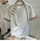 Chinese Style Embroidered Buckle Short-Sleeved T-Shirt Women 2025 Summer New Simple Jafuse Thin