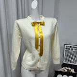 Gold Buckle Simple Knitted Cardigan 2025 Spring New Round-Neck Short Sweater