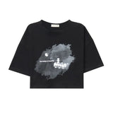 Zingj Girl Wind Student Top 2024 Summer New Fashion Chic Short Crop Short Sleeve Black Bottom T-Shirt