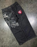 Multi-pocket Washed Baggy Jeans-Outfit