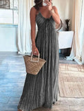 Zingj Summer New Solid Color Sexy U-Back Collar Strap Back Dress-Outfit
