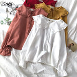 Women Korean Style Trendy Peter Pan Collar Blouses Korean Style Long Sleeve Tops Vintage Sweet Students Kawaii Daily