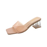 Crystal Slippers Women Wear 2025 Summer New Rough High Heels Side Cool Slippers Women Summer Wearing