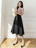Women's Skirt Mid-length Skirts 2023 Summer High-waisted Skirts Black Long Skirt with Side Pocket Pleated Woman