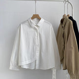 Spring And Autumn Small Long-Sleeved Shirt Loosely Irregular Swing Shirt Collar Literary Thin Single