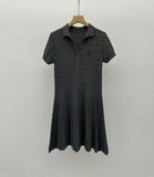 Short-Sleeved Knitted Dress Woman 2025 New College Style Polo Collar Slimming