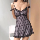 Zingj Women's Purple Girl Sexy Backless Lace Lace Halter Dress Sleeping