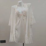New Sexy Deep V Plus Chest Pad Pajamas Female Embroidery Lace Perspective Temptation To Tempt The Ribbon Pyjamas Home Clothes