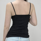 Cloth Forget Black And White Striped Lace Lace Splicing V-Neck Sling Vest Sexy Set-Up Inside The