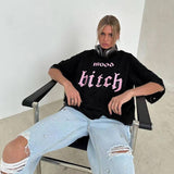 Do Old Water Washing Letter Design Printing Short-Sleeved Women's Spring And Summer Loose Round-Neck T-Shirt Lazy