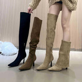 Boots More Than - Elastic Velvet High And Thin Boots Over The Knee Long Boots Female Tip Thick And French Elastic Boots Short