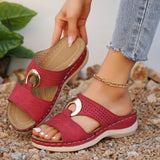 Large Women's Shoes Casual Pedaling Car Sewing Metal Buckle Slippers Slope And Thick Bottom Hollow