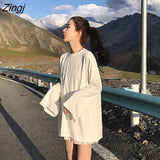 Sleeve T-shirts Women Spring Solid Long-style Loose Ins Basic Ins Casual Fashion Female T-shirt Simple All-match Korean