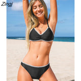 Stitch Trim Bralette And Low Rise Hipster Bikini Set For Women Black Two Pieces Swimsuit 2023 Beach Swimwear Bathing