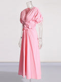 2025 Spring New Fashion V-Necked Flower Splicing Design Feel Waist Thin A-Shaped Dress
