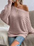 And Winter New Solid Color Three-Dimensional Cross-Print Collar Bat Sleeve Knitted Sweater