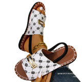 Large-Size Buckle Cloth One-字 Type Sandals Women Summer Loose With Flat Embroidered Beach Cool
