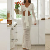 Suit With V-Neck Top Hollow Skirt Knitted Two-Piece Suit