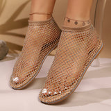 Hollow Fishing Net Water Drill Sandals Women 2025 New Breathable Hot Diamond Lightweight Flat Roman