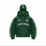 Double Hat Design Letter Hooded Cardigan Autumn And Winter Men And Women With The Same Loose Y2K