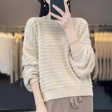 Women's Round Collar Full Body Hook Line Showing Thin Thick Sweater Loose Leisure Autumn And Winter New Knitted Shirt Comfortable