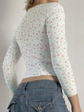 Ditsy Floral Print Crew Neck Long Sleeve Knit-Outfit