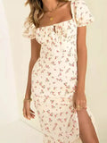 Women's Dresses French Vintage Dress Renovated Fork Long Bubble Sleeve