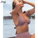 V-Neck Bralette And High Waist Bikini Set For Women Two Pieces Swimsuit 2023 Beach Swimwear Bathing