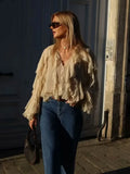 Women's Dress 2025 New Fashion Design Feel-Sensitive Leaf Folded V-Neck Shirt