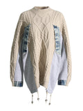 Zingj Lazy Wind Cowboy Splicing Sweater Loose Casual Fashion Long Long Sleeve Knit Sweater