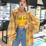 Women Classic Long Plaid Vintage Simple Student Korean Style Womens Shirts All-match Casual Soft Harajuku Fashion