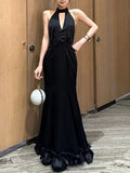 Temperament Dress Dress 2025 New Hanging Neck Sleeveless Design Waist Thin Senior Sense Dress Dress