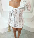 Women's Clothing Explosion Fashion Elegant Sexy One-Word Shoulder Lace