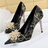 Shoes Pearl Flowers Woman Pumps Rhinestone High Heels 2022 New Luxurious Women Heels Stiletto Large Size Ladies